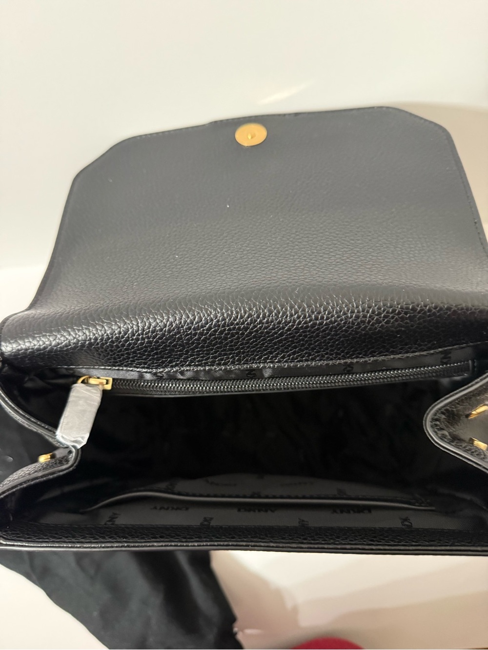 DKNY Robin Small Backpack Black Pebbled Faux Leather Gold Logo NWT Dust Bag - Picture 8 of 12